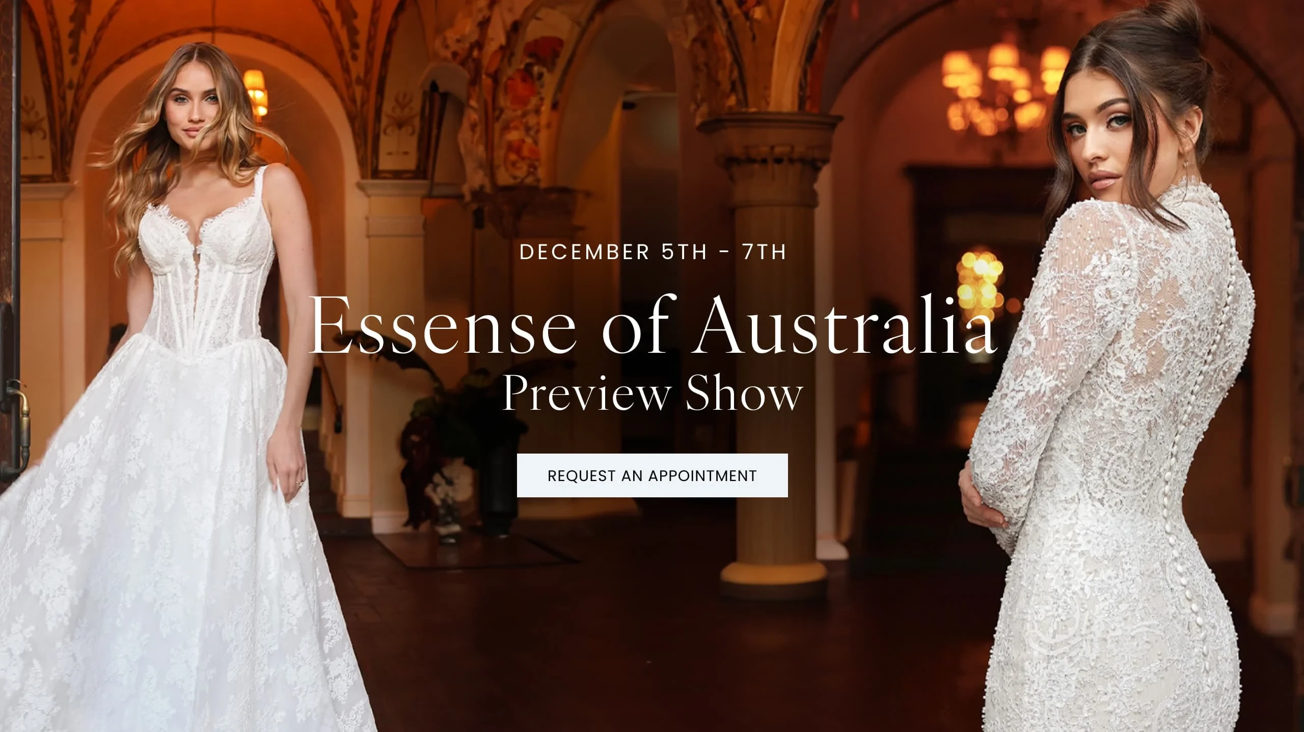 Models wearing Essense of Australia bridal gowns, desktop banner